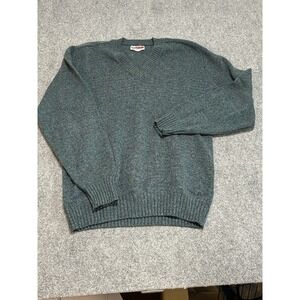 Vintage Tuxan Sweater Mens‎ V-Neck Blue/green Large  Shetland Wool Blend